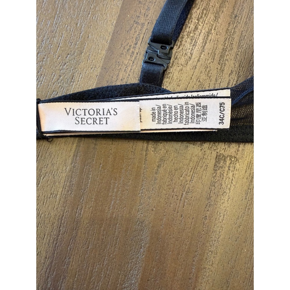 Victorias Secret Push Up Bra Black Gold Glitter Star Celestial Mesh 34C - Picture 4 of 4